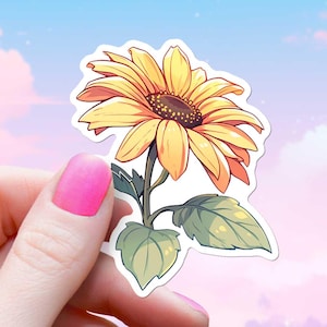 Cute Sunflower Sticker, Cartoon Flower Art Decal, Nature Lover Gardener, Flowers For Junk Journal, Waterproof Vinyl For Water Bottle