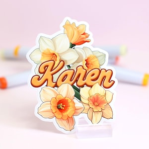 Pegatina personalizada de flor de narciso para el mes de nacimiento de marzo, vinilo impermeable, regalo para amantes de la naturaleza para niña, nombre personalizado, decoración botánica, jardinero