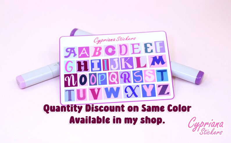 Color Themed Alphabet Letters Sticker Sheet, Customize Ephemera Junk ...