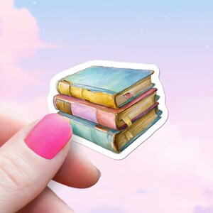 Small Neat Stack of Three Books Sticker, Cute Bookshelf Decal, Tidy Bookish Reader, Watercolor style For Kindle or Laptop