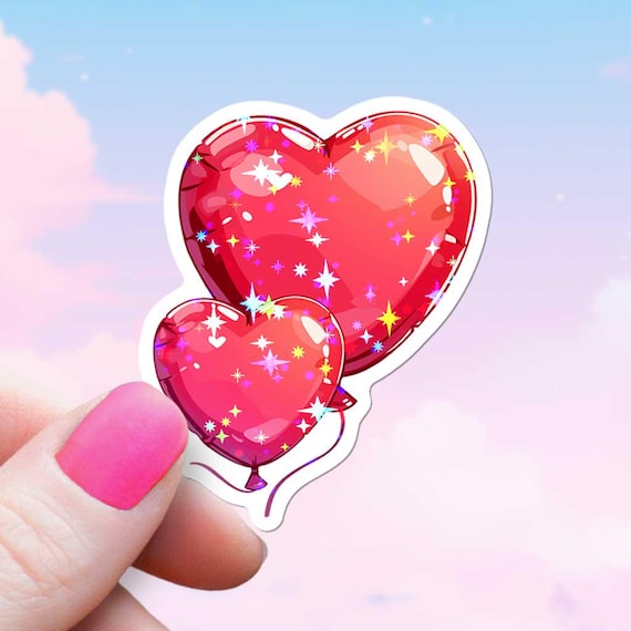 Balloon Heart Sticker, Cutecore Aesthetic Self Love, Sparkly Sweet Valentine's Decal, Holographic Gift for Cards Waterproof Vinyl
