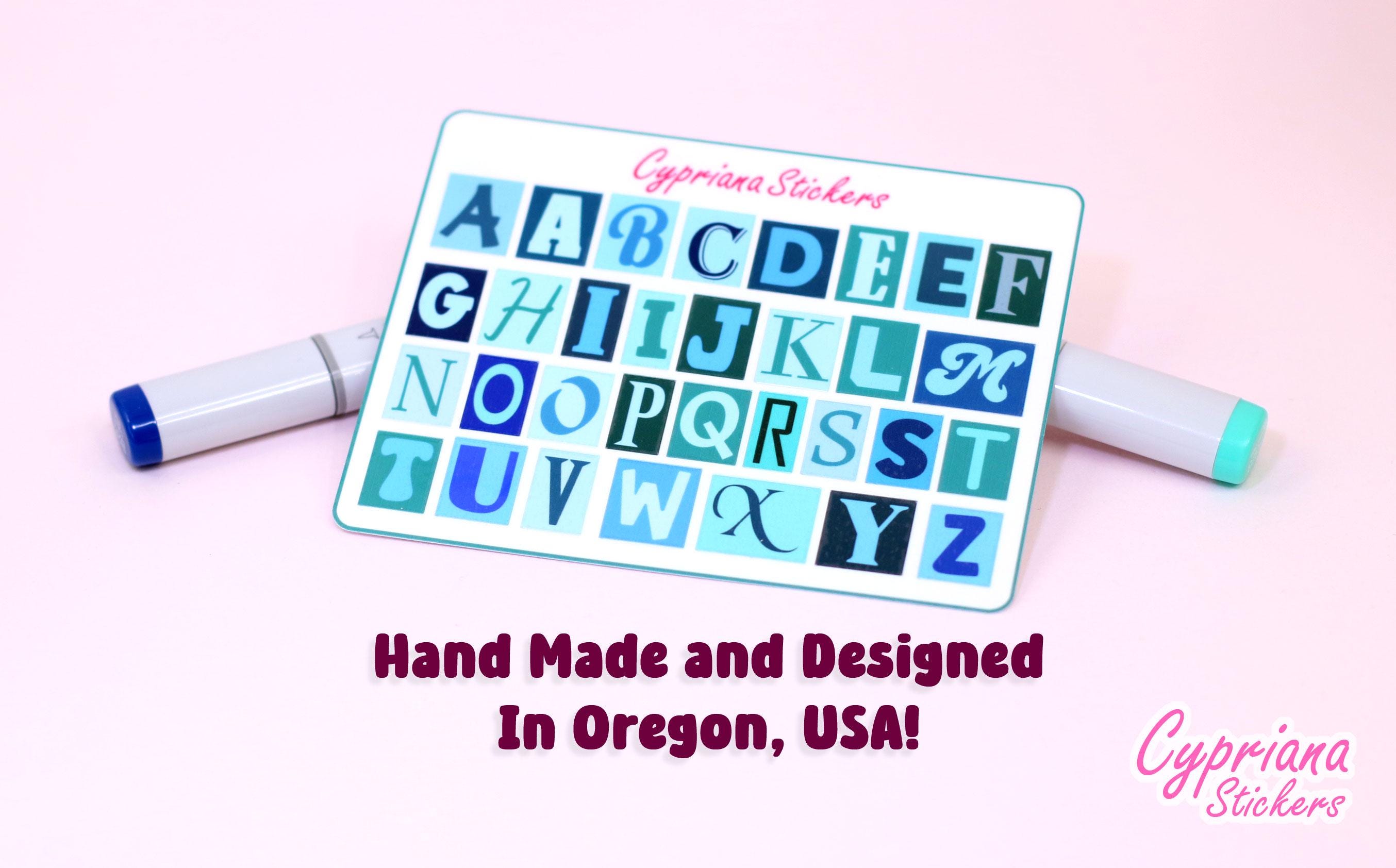 Color Themed Alphabet Letters Sticker Sheet, Customize Ephemera Junk ...