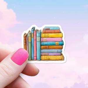 Doppelstapel Pastell Bücher Aufkleber, Süßes Bücherwurm Bücherregal Aufkleber, Aquarell Für Kindle oder Laptop
