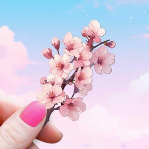 Sticker branche fleurs de cerisier en fleurs coupe délicate, sticker fleurs botaniques pour carnets indésirables, nature printanière, encre d'archives pour album de scrapbooking