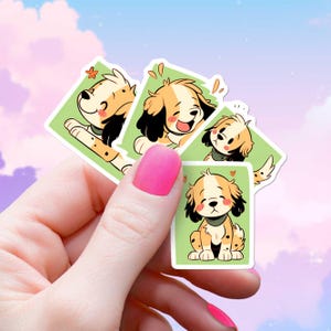 Cute Happy Dog Stickers, Chibi Puppy Laughing Set, Kawaii Cartoon Dog Pack, King Charles Spaniel Bundle