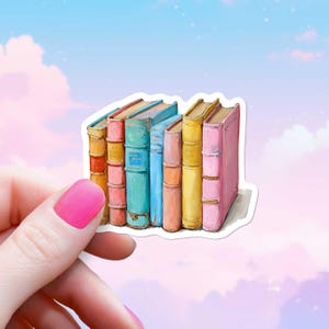 Naklejka na rząd książek pastelowych, słodka naklejka z kwiatowym motywem czytelnika książek, styl akwarelowy do Kindle'a lub laptopa