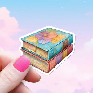 Two Big Pastel Books Sticker, Cute Reader Floral Decals, Book Stack, Watercolor style For Kindle or Laptop
