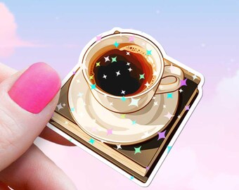 Black Coffee and A Book Sticker, Cute Bookworm Reading Decal, Holographic Sparkles, Cozy Introvert Coffee and Reading, Kindle, Water Bottle