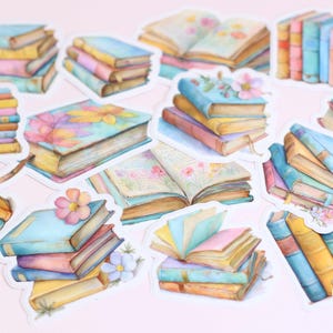 14 Pastelowych Naklejek na Książki, Słodkie Naklejki Kwiatowe Książkowe, Styl Akwarelowy Do Kindle'a lub Laptopa