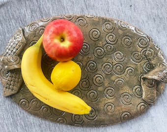 Artist Hand made One of a Kind Kiln Fired Glazed Charcuterie Platter Decor Display Modern Swirls