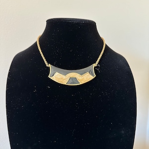 Vintage Monet Art Deco gold and black enamel choker necklace