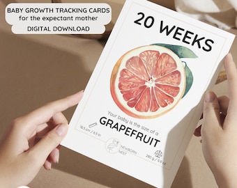 Digital Pregnancy Milestone Cards | Baby Growth Tracking Cards Fruits and Vegetables | Weekly Baby Size Tracker