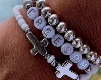 Freedom and Faith Silver Cross Bracelet Stack America