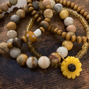 Sunflower and Mushroom Bracelet Stack