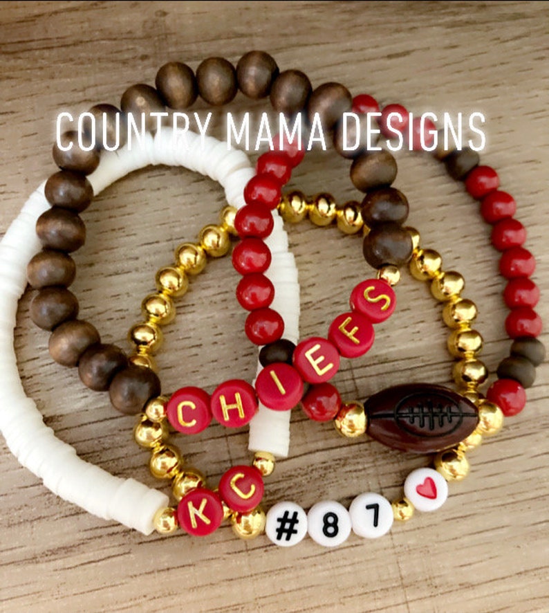 Chiefs football swiftie stackable bracelet set with kelces number