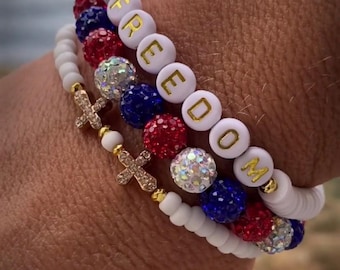 Frihet och tro Bling korsarmband Stack America