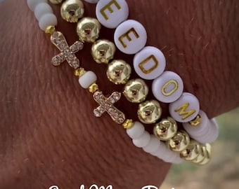 Freedom and Faith Gold Cross Bracelet Stack America