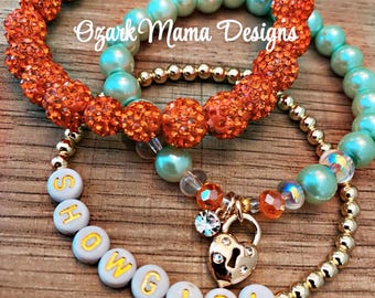 Nova pulseira de medalhão Bling Showgirl Stack Pulseiras da amizade Laranja