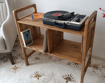 Mid Century Modern Record Player Stand, Solid Pine Wood Record Display Stand, Turntable Stand, LP Stand, Record Dividers