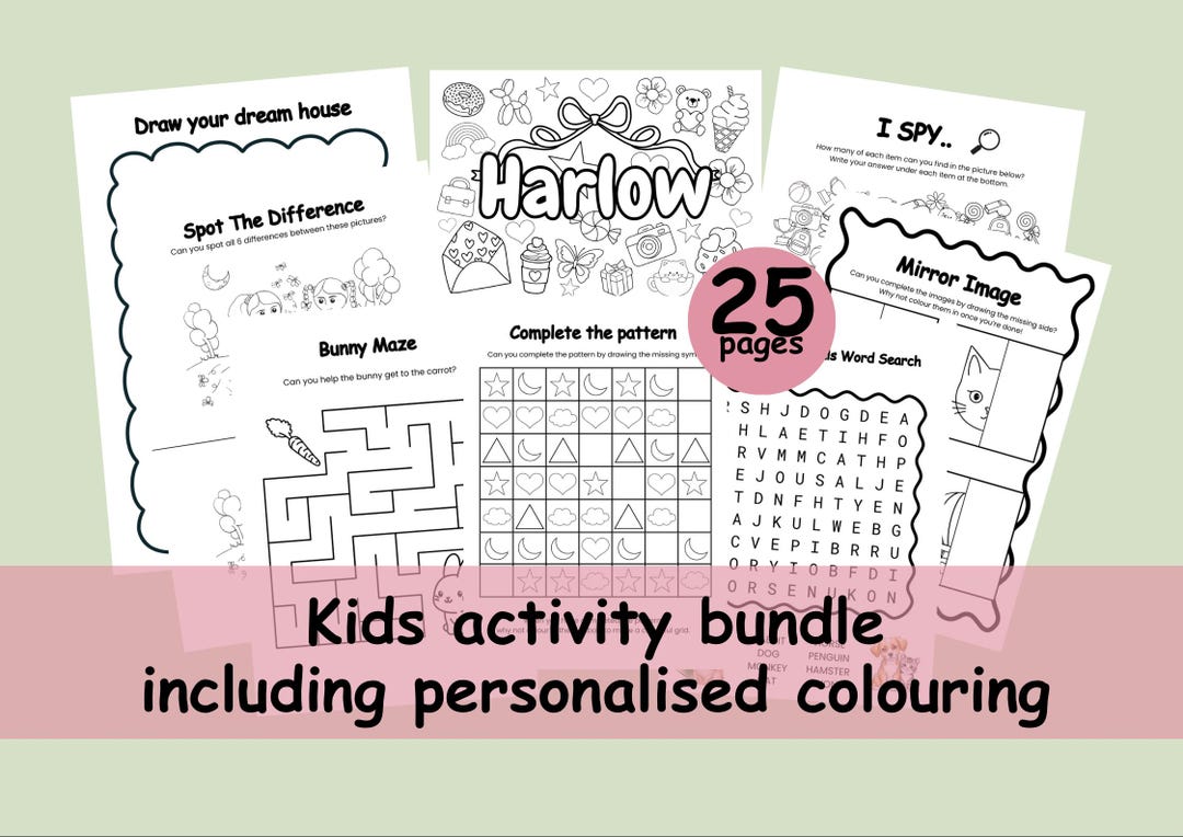 Activity Pack Pages Kids Printable Activity Pack • Personalised Colouring Pages ...