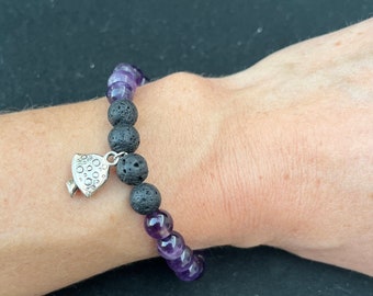 Amethyst and lava stone essential oil diffusing bracelet