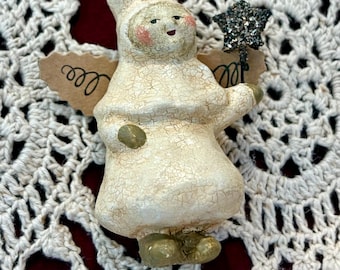 Nicole Sayre Angel Ornament Set of 4 • Primitive Folk Art Collection • Crackle Finish