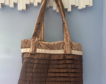 Handmade pleated brown tote