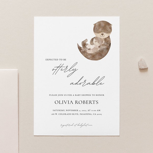 Otter Baby Shower Invitation Template, Editable Otter Baby Shower Invite, Printable Otter Invitation, Instant Download