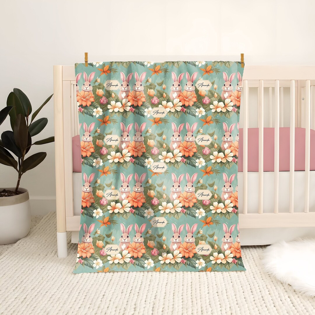 Personalized Baby Blanket Name, Bunny Blanket, Sweet Bunnies Blanket
