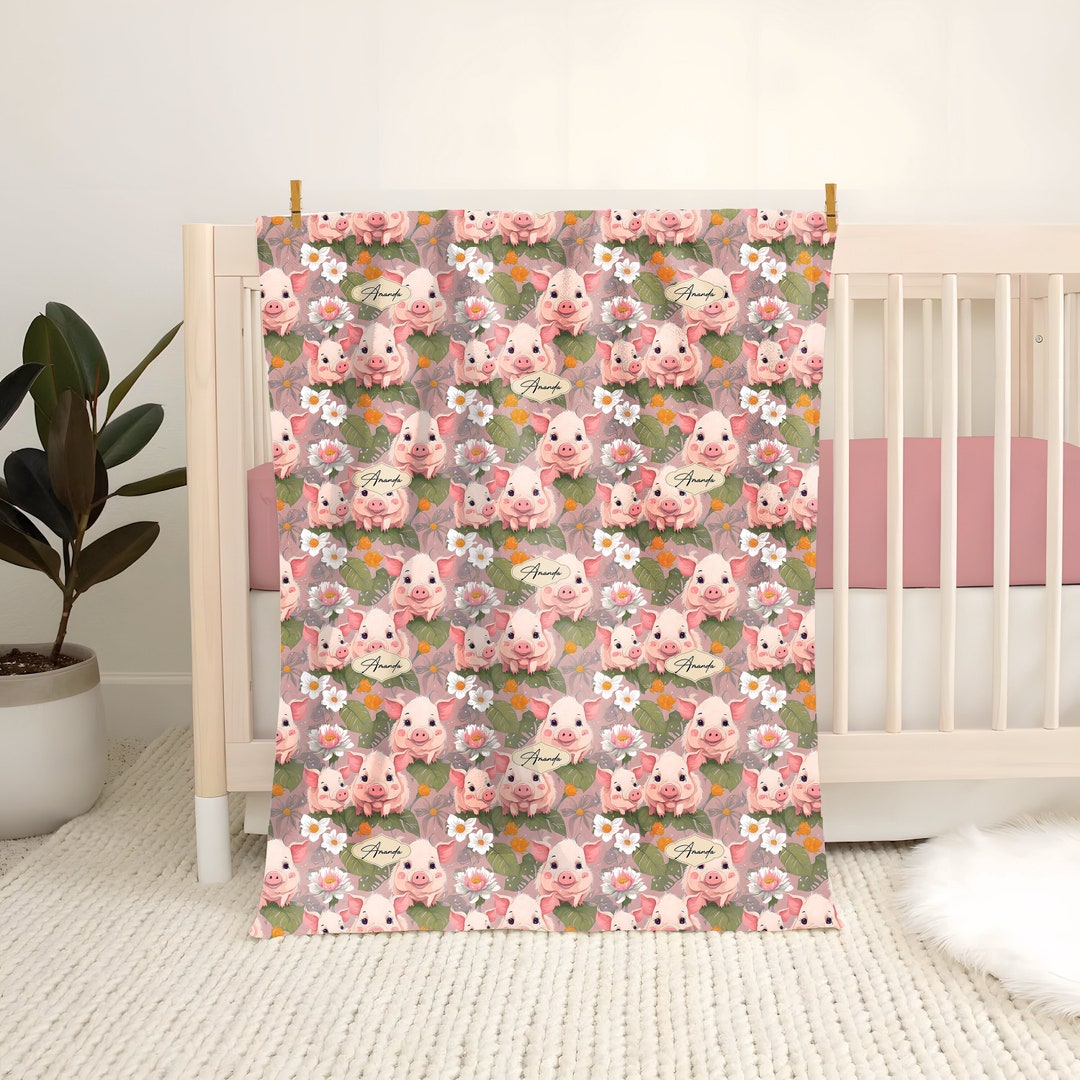 Personalized Baby Blanket Name Pig Blanket Animal Themed Etsy