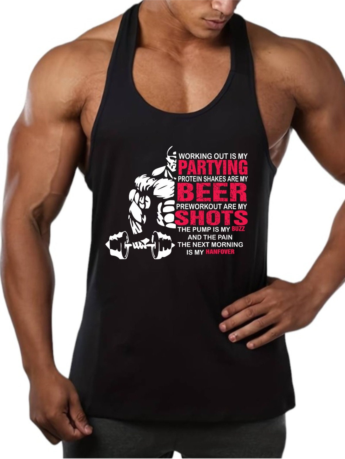 Partying Protein Shakes Men Gym Bodybuilding Weightlifting Tank Top Stringer Vest Fitness Workout Sportswear Kick Boxing MMA Muscle