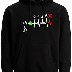 Motorcycle Biker 1N23456 Bike Gear Shift Hoodie Heartbeat Gear Shift 1 Up 5 Down Birthday Christmas Gift Hoody Biker Hood Red-G Sweatshirt