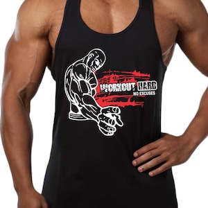 Workout Hard No Excuses Men Gym Bodybuilding Weightlifting Tank Top Stringer Vest Fitness Workout Sportswear Kick Boxing MMA Muscle