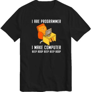 Soy programador, soy un nerd de programación, soy un gato, hago que la computadora emita pitidos, soy un nerd, soy un gato, camiseta