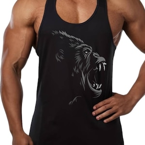 Gorilla Roar Face Men Gym Bodybuilding Weightlifting Tank Top Stringer Vest Fitness Workout Sportswear Kick Boxing MMA Muscle