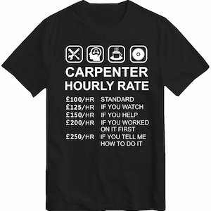 Carpenter Hourly Rate T-Shirt  Woodworking and Joiner Funny Sarcastic Offensive Joke Work Wear Carpenter Funny Unisex Gift Tee Top