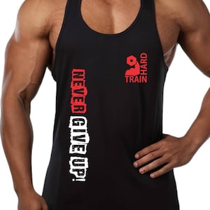 Men Never Give Up Train Hard Men Gym Bodybuilding Weightlifting Tank Top Stringer Vest Fitness Workout Sportswear Kick Boxing MMA Muscle