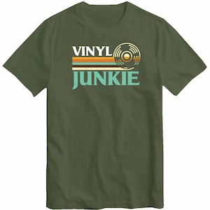 Vinyl Junkie T-shirt Men&#39;s Unisex Music Lovers LP Records DJ Turntable Vintage Design Tee Music Collector Gift