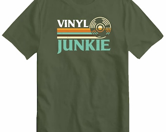 Vinyl Junkie T-shirt Men&#39;s Unisex Music Lovers LP Records DJ Turntable Vintage Design Tee Music Collector Gift