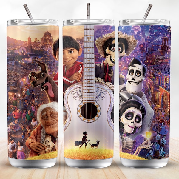 Coco 20oz Sublimation Tumbler Designs, Colorful 9.2 x 8.3” Straight Skinny Tumbler Wrap PNG