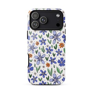 Tough Case for iPhone® with blue common mallow design. From an original artwork.