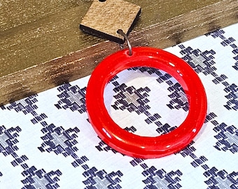 Red Pendant with Wood Charm