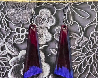Magenta and Purple Wood and Alcohol Ink Earrings