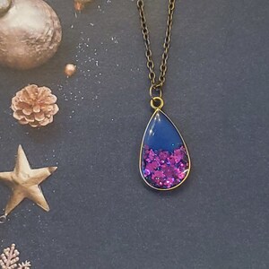 Blue and Purple Glitter Teardrop Pendant