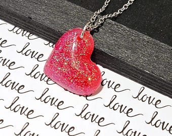 Pink Glitter Heart Pendant