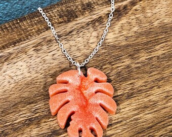 Orange Palm Leaf Pendant
