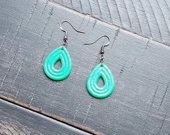 Teal Teardrop Row Earrings