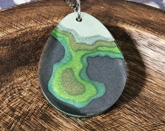 Green and Gray Layered Teardrop Pendant