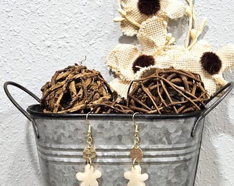 Gold Pearl Flower Earrings