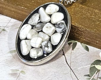 White Turquoise and Charcoal Oval Pendant
